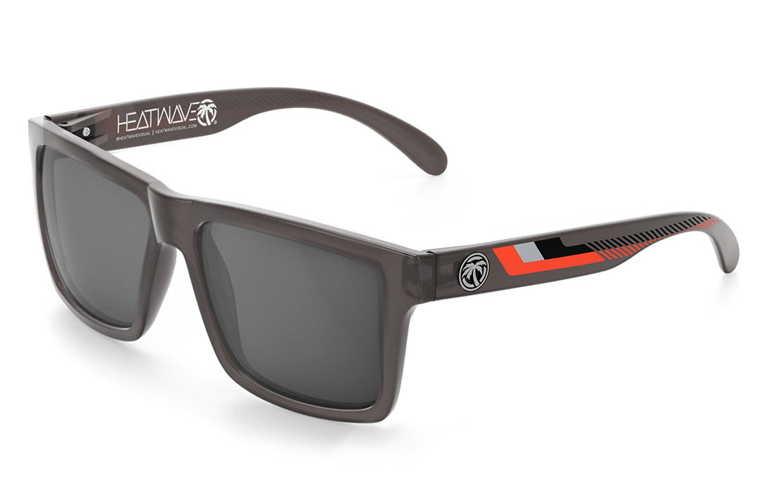 Heat Wave Visual XL Vise Sunglasses with frosted smoke frame, ring print arms and silver lenses. 