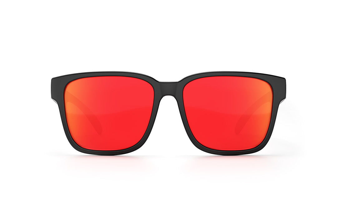 Front of Heat Wave Visual Apollo Sunglasses with black frame and sunblast orange yellow lens.