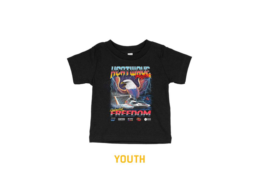 Heat Wave Visual Unlimited Freedom Youth T-shirt with unlimited freedom graphic.