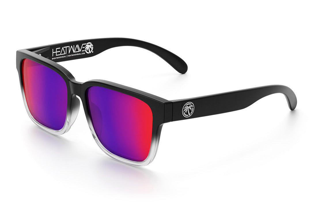 Heat Wave Visual Apollo Sunglasses with clear and black frame and atmosphere red blue lenses.