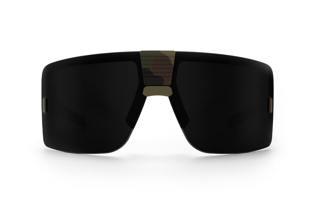 Heat Wave Visual Vector Z87+ Sunglasses with fleck camo frame , ultra black lenses and green emblem