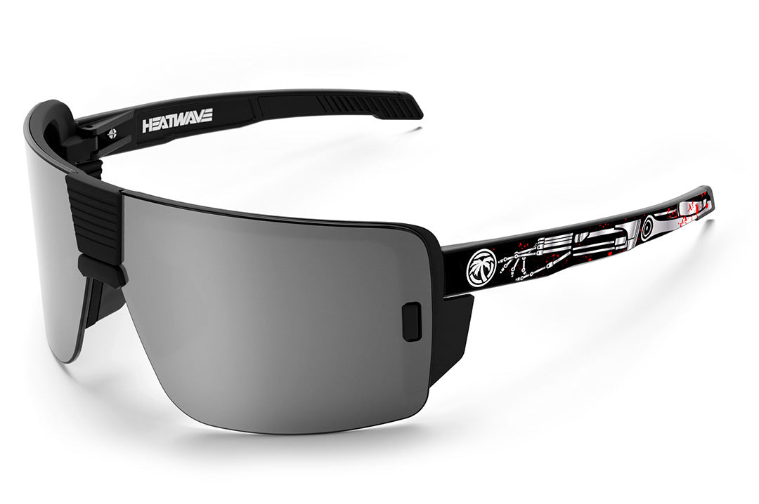 Heat Wave Visual Vector Sunglasses with black frame, tech noir print arms and silver lens.