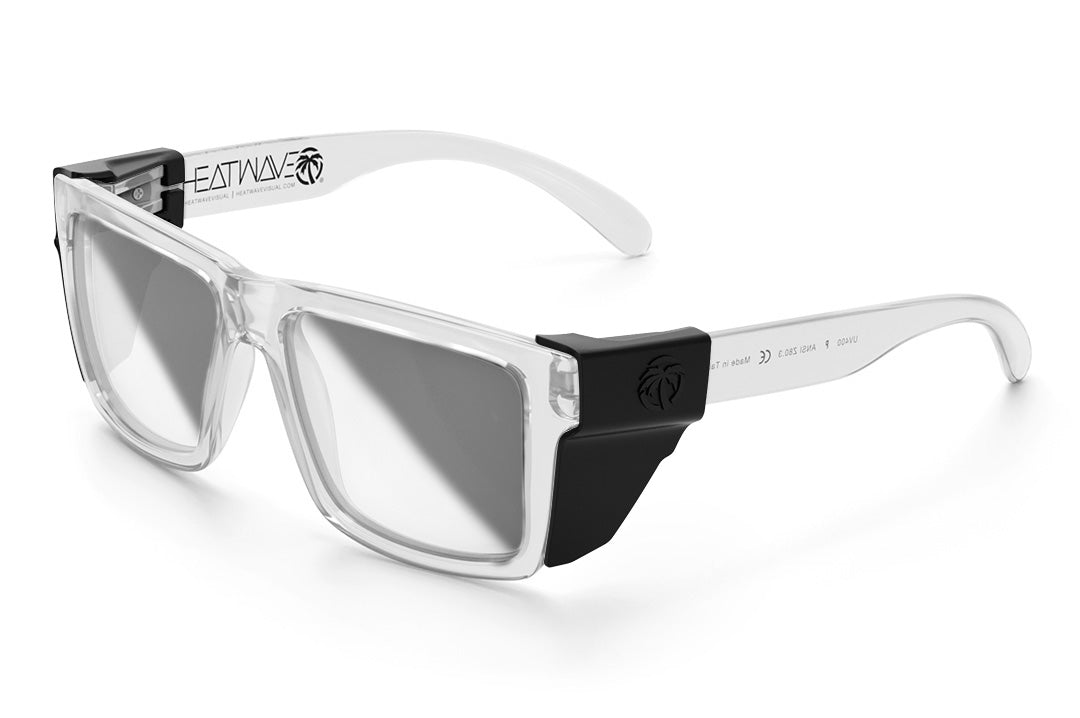Heat Wave Visual Z87 Vise Sunglasses with vapor clear frame, photochromic lenses and black side shields.