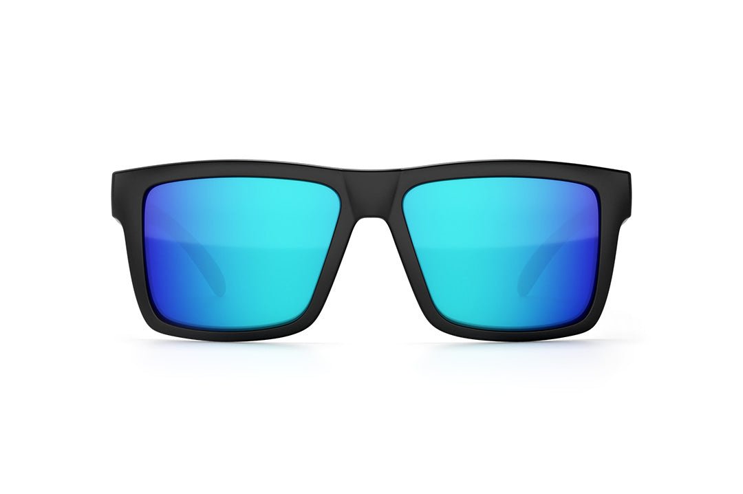 Front of the Heat Wave Visual Vise Sunglasses with black frame and  galaxy blue lenses.