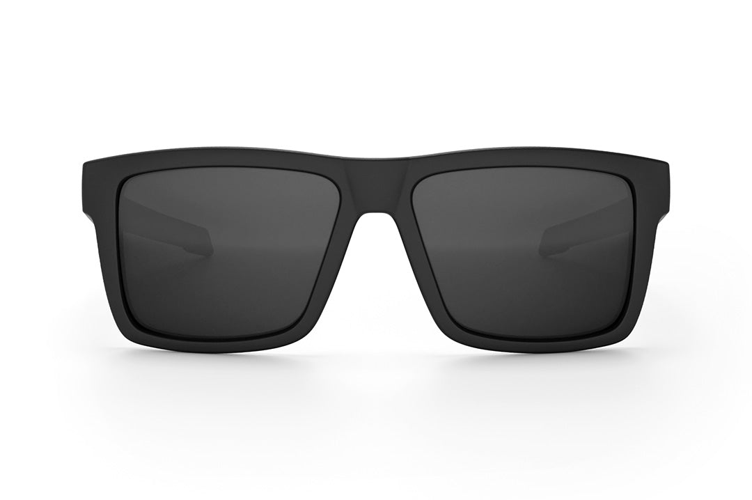 Front view of the Heat Wave Visual  Performance Vise Sunglasses with black frame and black lenses. 