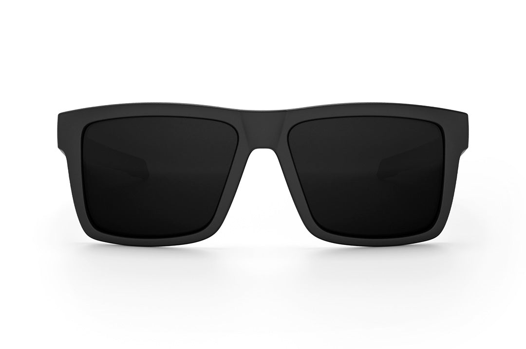 Front view of the Heat Wave Visual Performance Vise Sunglasses with black frame and ultra black lenses.