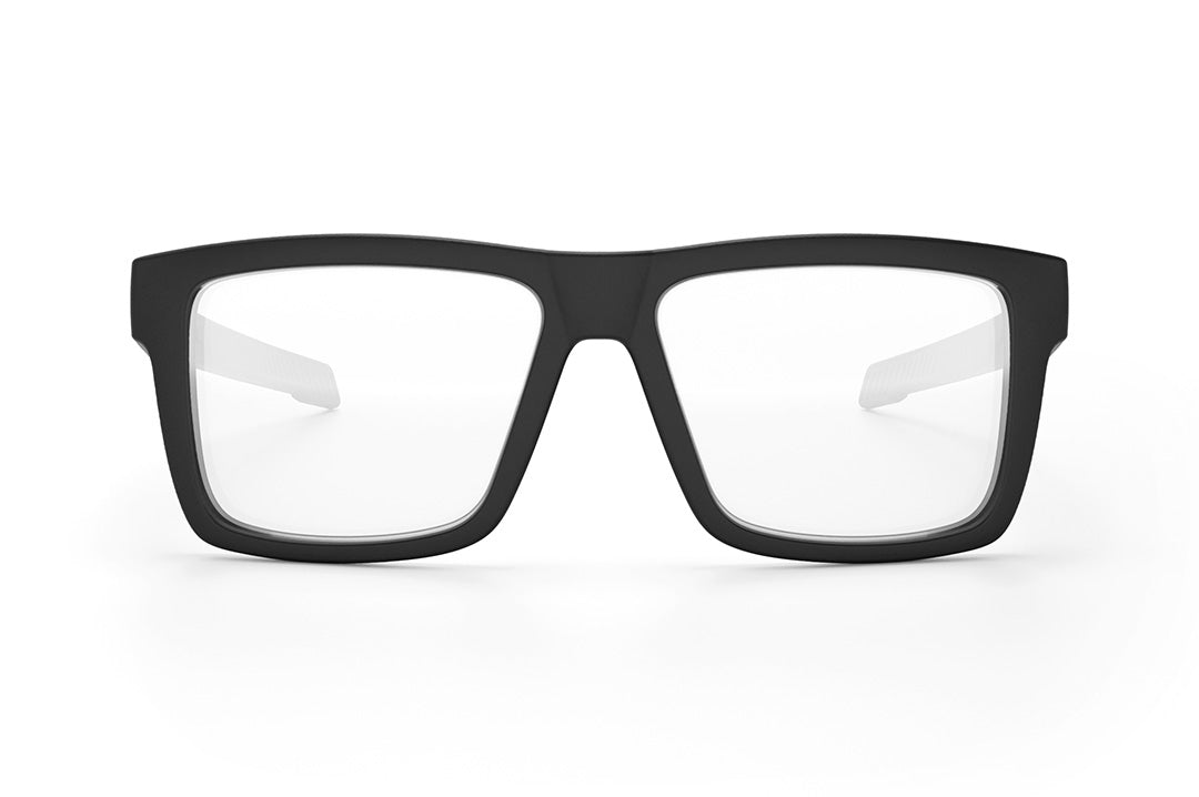 Front view of the Heat Wave Visual Performance Vise Sunglasses with black frame and anti-fog clear lenses. 