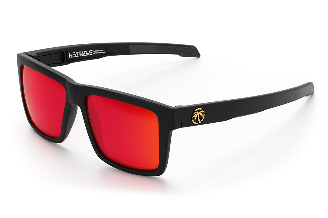 Heat Wave Visual Performance Vise Sunglasses with black frame and firestorm red lenses.
