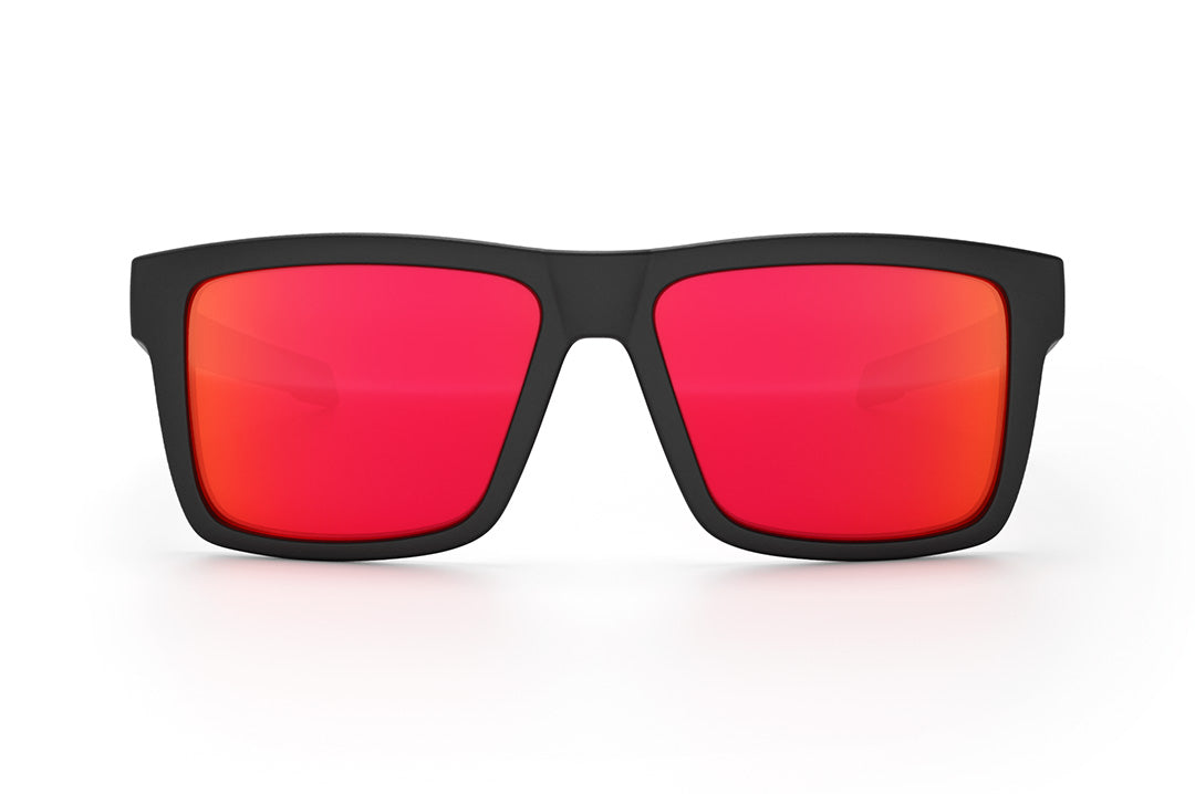 Front view of the Heat Wave Visual Performance Vise Sunglasses with black frame and firestorm red lenses.