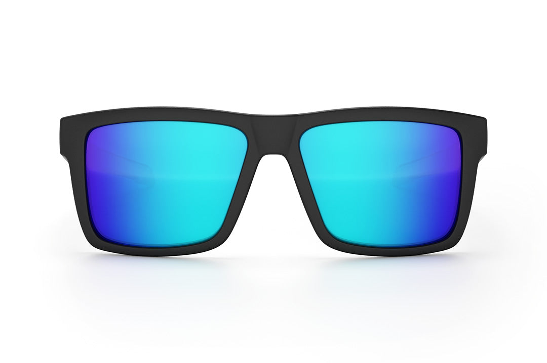 Front view of the Heat Wave Visual Performance Vise Sunglasses with black frame and galaxy blue lenses.