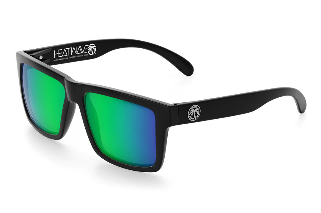 Heat Wave Visual Vise Sunglasses with black frame and piff green blue lenses.