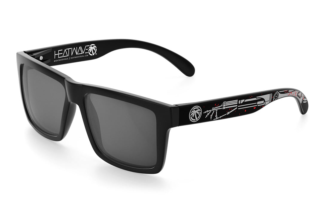 Heat Wave Visual Vise Sunglasses with black frame, tech noir print arms and silver lenses.