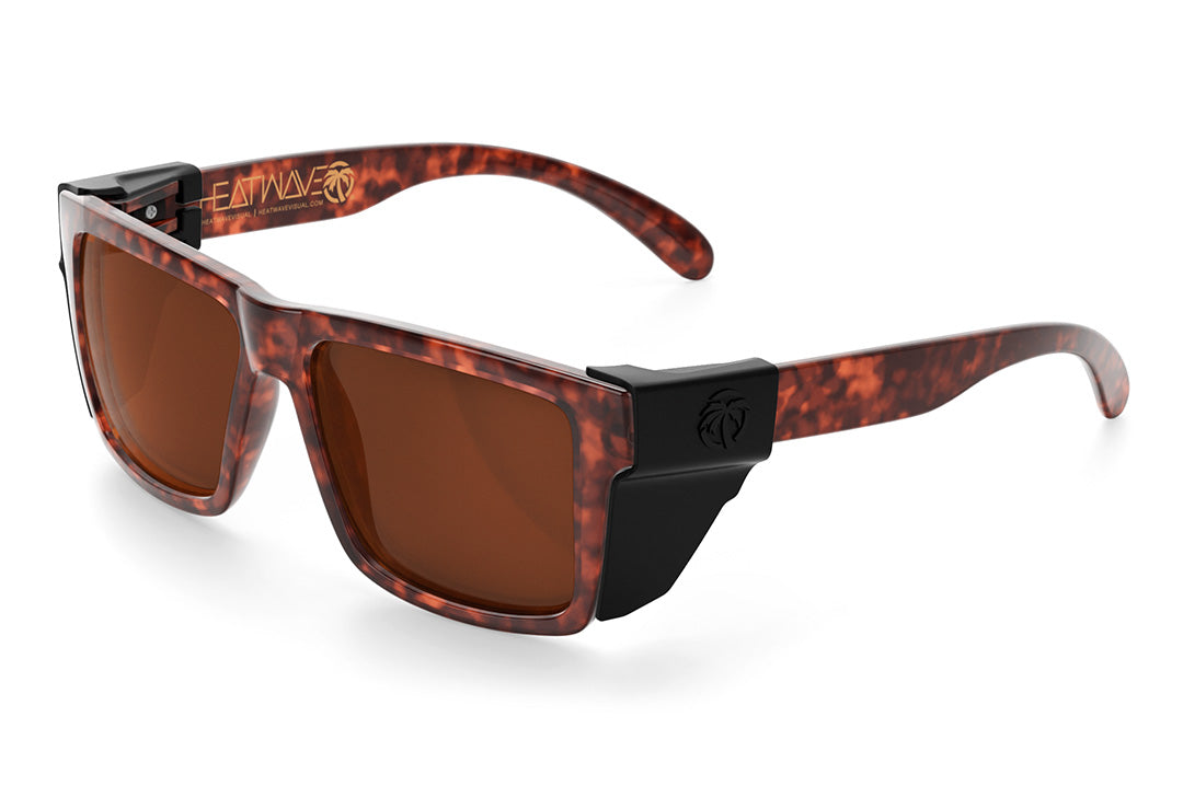 Heat Wave Visual Z87 Vise Sunglasses with tortoise frame, brown lenses and black side shields.