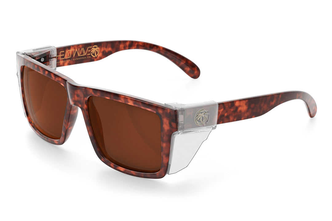 Heat Wave Visual Z87 Vise Sunglasses with tortoise frame, brown lenses and clear side shields.