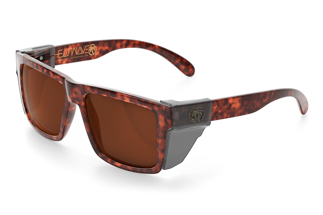 Heat Wave Visual Z87 Vise Sunglasses with tortoise frame, brown lenses and smoke side shields.