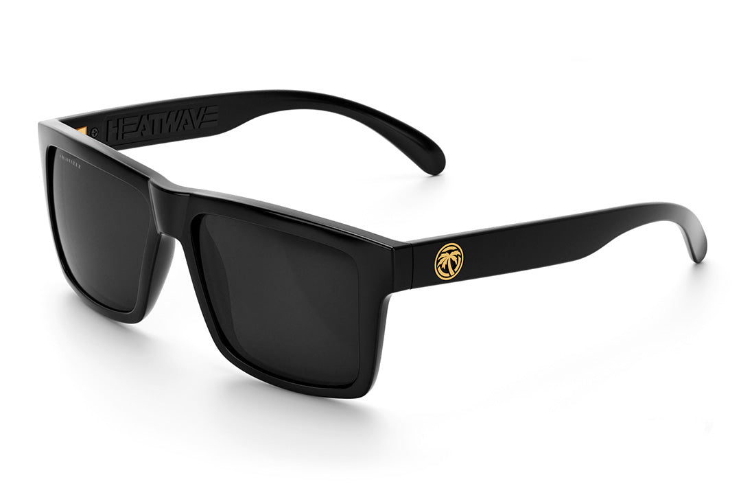 Heat Wave Visual USA made Vise Sunglasses with gloss black frame and polarized black lenses.
