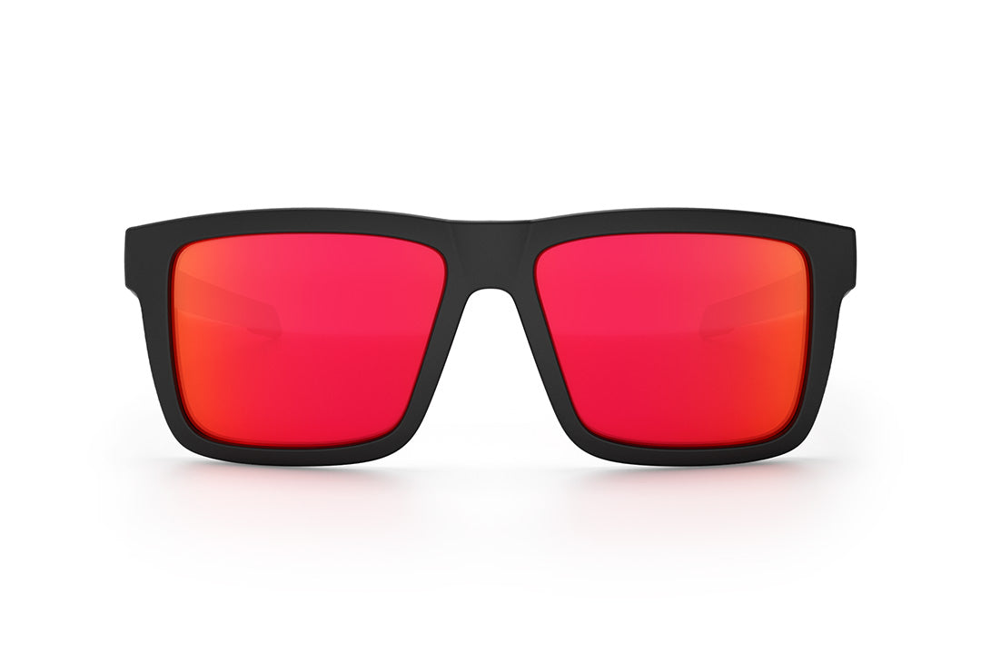 Front view of the Heat Wave Visual Performance XL Vise Sunglasses with black frame and firestorm red lenses.