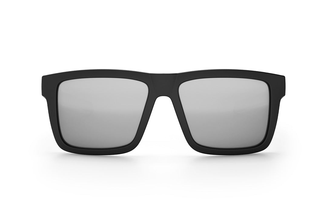 Front view of the Heat Wave Visual Performance XL Vise Sunglasses with black frame and silver lenses.