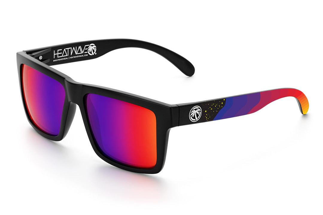 Heat Wave Visual Vise Sunglasses with black frame, wavelength arms and atmosphere red blue lenses.