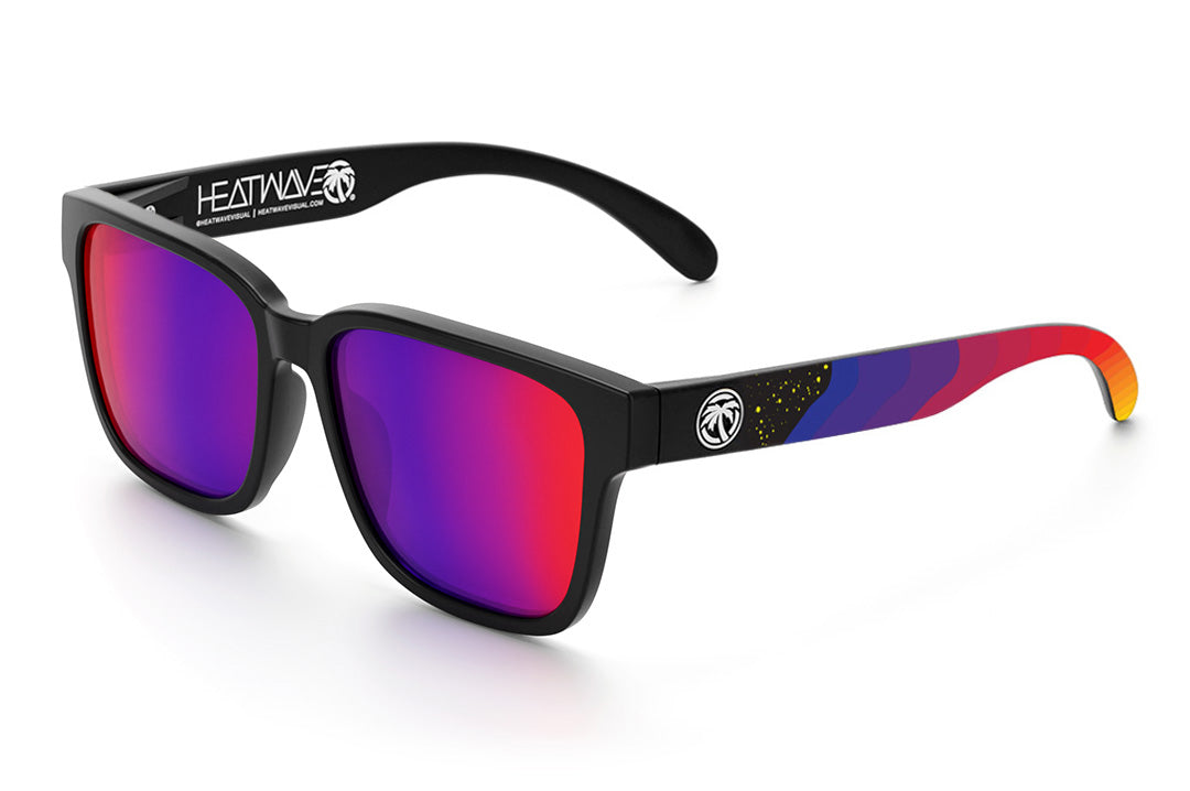 Heat Wave Visual Apollo Sunglasses with black frame, wavelength arms and atmosphere red blue lenses.