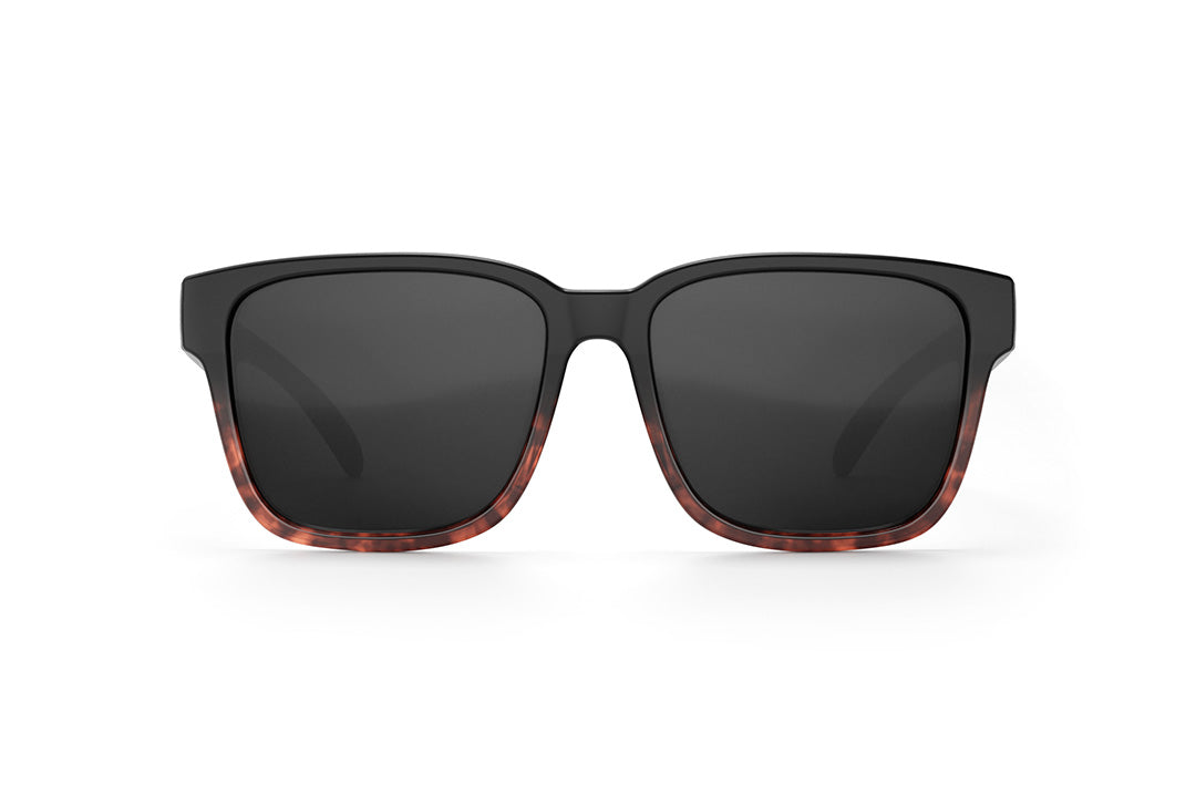 Front Heat Wave Visual Apollo Sunglasses with black and tortoise brown frame and black lenses.