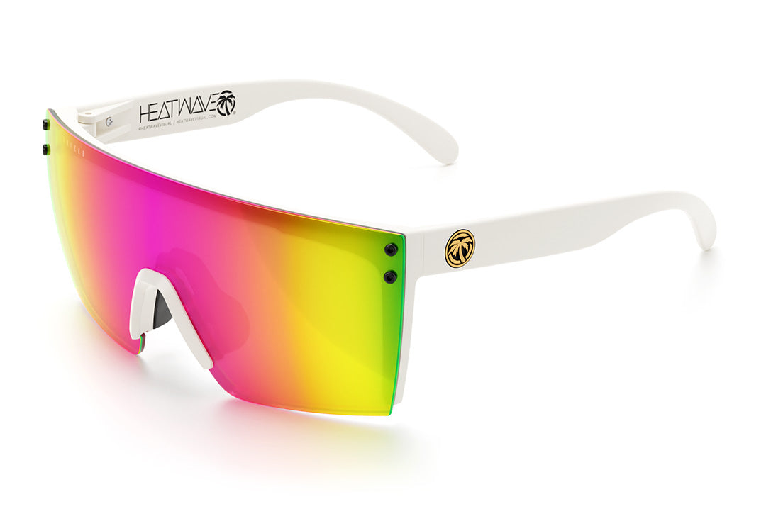 Heat Wave Visual Lazer Face Z87 Sunglasses with white frame and polarized spectrum pink yellow lens.