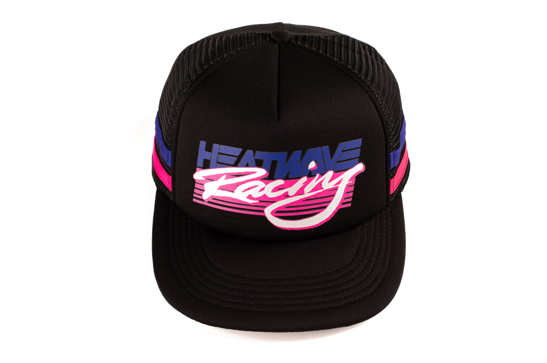 Front view of the Heat Wave Visual Highlighter Wild Racing Foam Black Hat. 