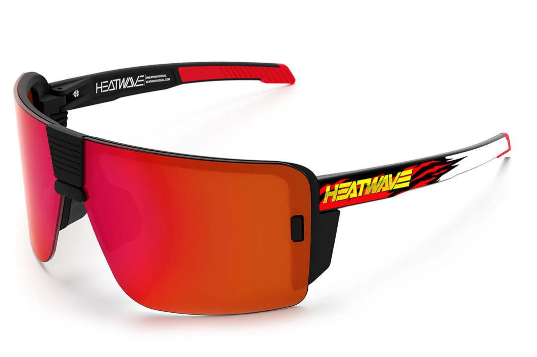 Heat Wave Visual XL Vector Sunglasses with black frame, 1-800 Heat Wave arms and firestorm red lens.