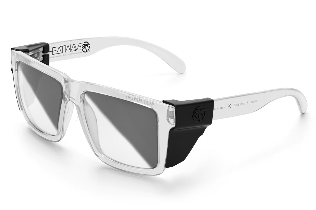 Heat Wave Visual XL Vise Sunglasses with vapor clear frame, photochromic lenses and black side shields. 