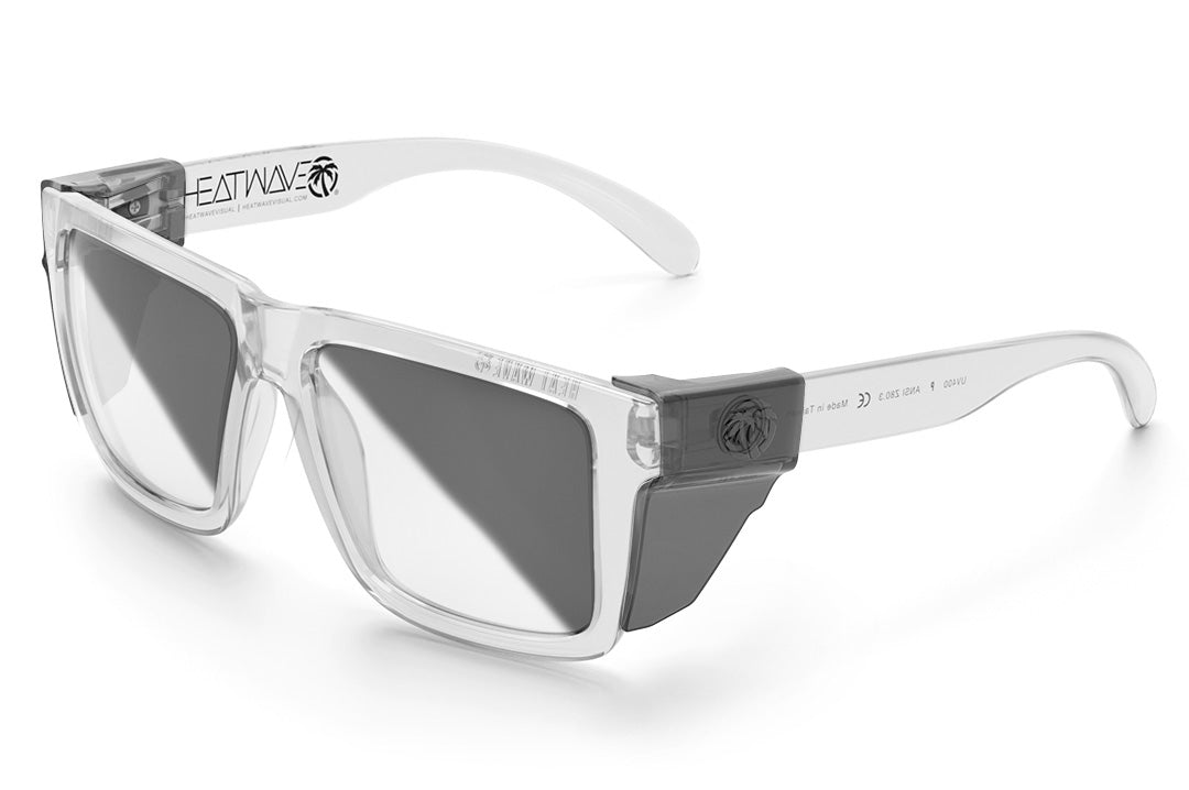Heat Wave Visual XL Vise Sunglasses with vapor clear frame, photochromic lenses and smoke side shields. 