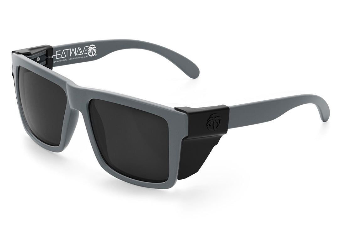 Heat Wave Visual XL Vise Sunglasses with satin grey frame, black lenses and black side shields.