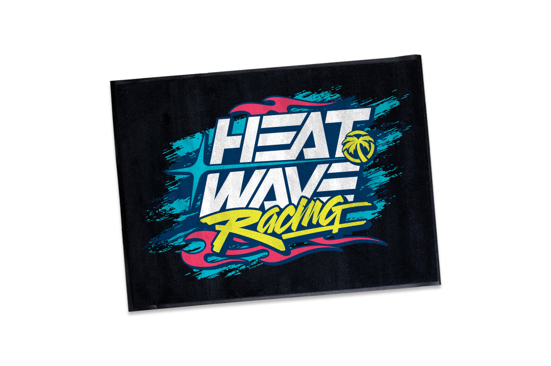 Horizontal Heat Wave Y2K Racing Shop Rug on a white background