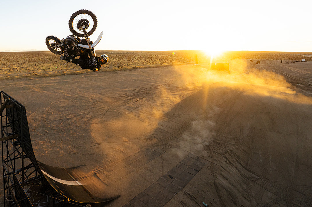 Colby Raha mid air on his dirt bike. 