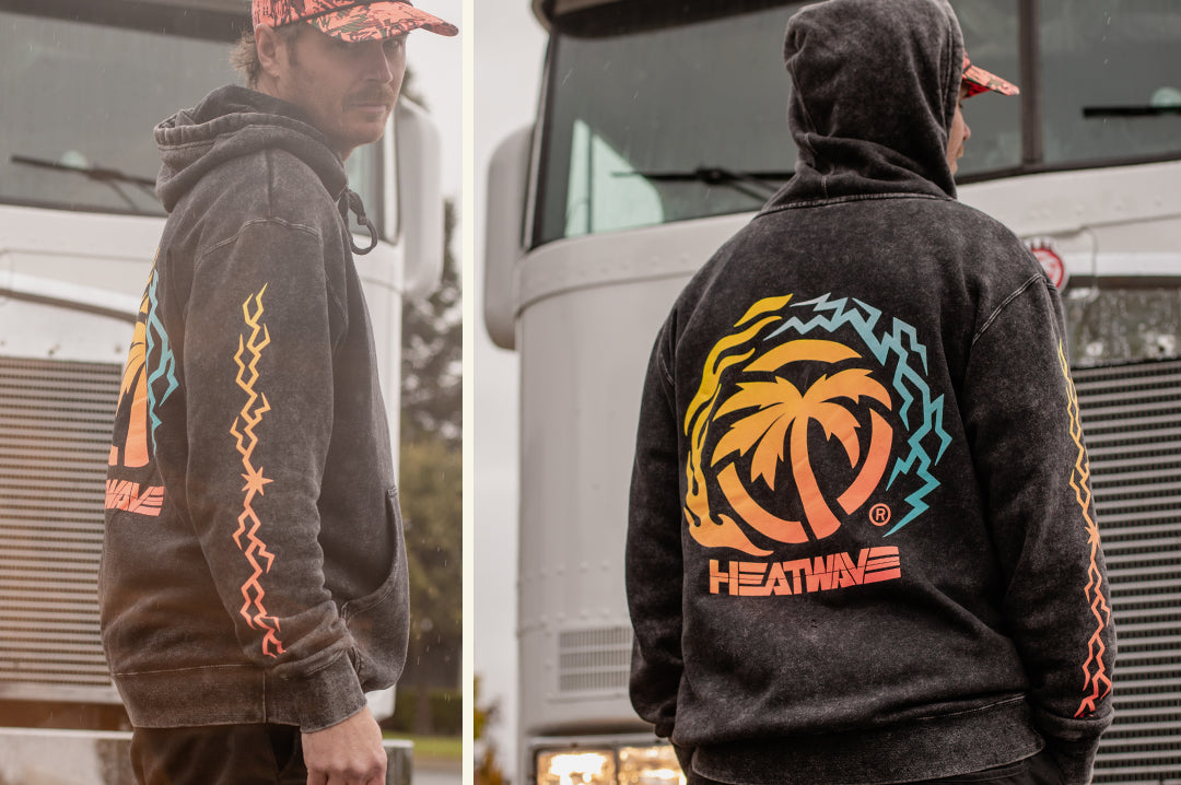 Back grahpic of the Heat Wave Visual Fire and Ice Mineral Wash Sweatshirt.