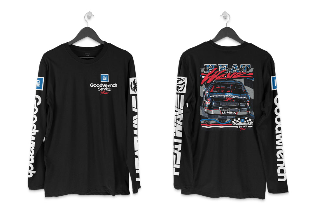 Heat Wave Visual GM Goodwrench black long sleeve with nascar graphic on the back.