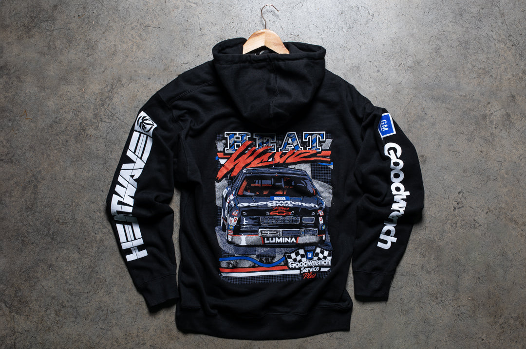 Back of the Laying on the ground is the Heat Wave Visual GM Goodwrench sweatshirt.