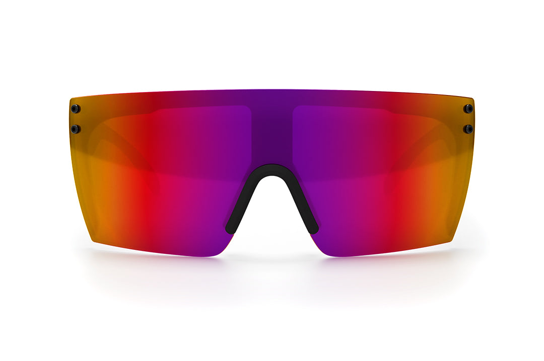 Front of Heat Wave Visual H2O Lazer Face Sunglasses with black frame and atmosphere red blue lens.