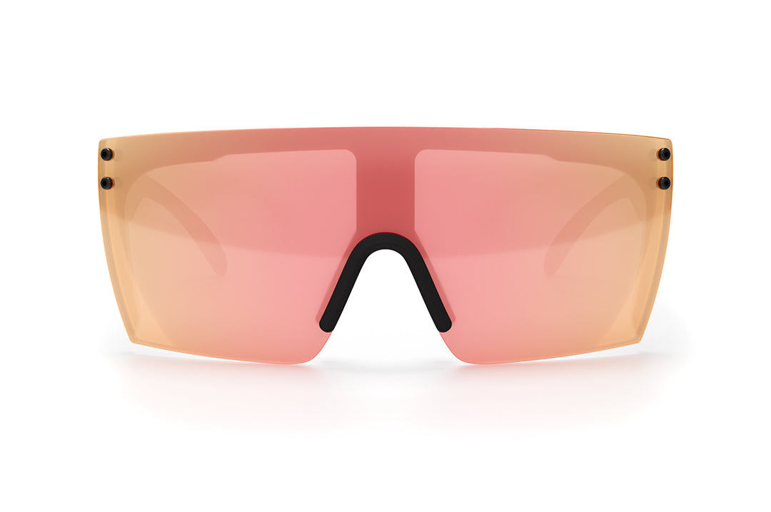 Front of Heat Wave Visual H2O Lazer Face Sunglasses with black frame and rose gold lens.