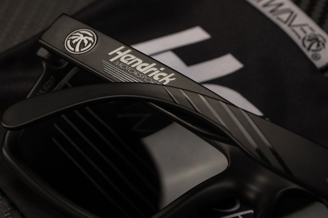 Close up of the Hendrick Motorsports x Heat Wave Visual Sunglasses.