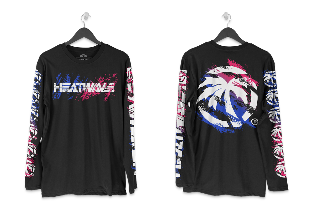 Front and back side of the Heat Wave Baja Nights Long Sleeve T-Shirt on a white background