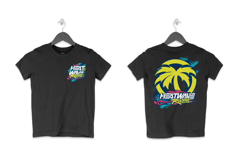 Front and backside of the Heat Wave Y2K YOUTH T-Shirt Black on a white background.