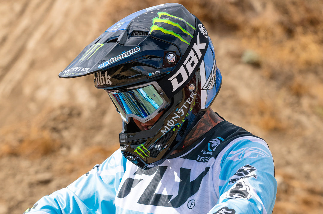 Moto rider rocking the Heat Wave Visual x DBK MXG-250 Moto Goggles. 