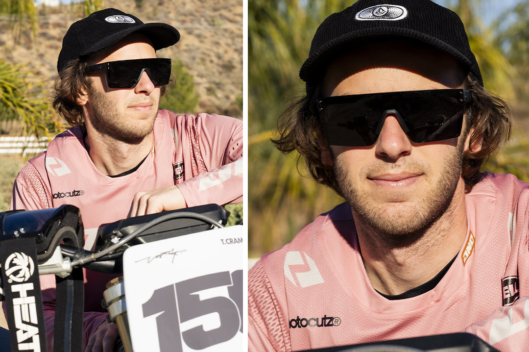 Motocrosser wearing the ultra black Heat Wave Performance Lazer Slim sunglasses