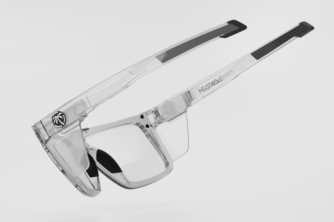 Inner view of the Heat Wave Visual Performance Quatro Sunglasses with clear frame, anti-fog clear lens and clear side shields.