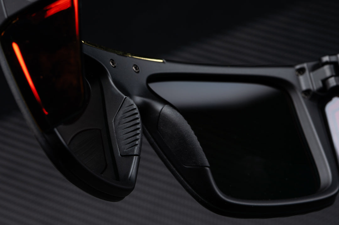 Close up of rubber nose pad on Heat Wave Visual Performance Quatro Sunglasses.
