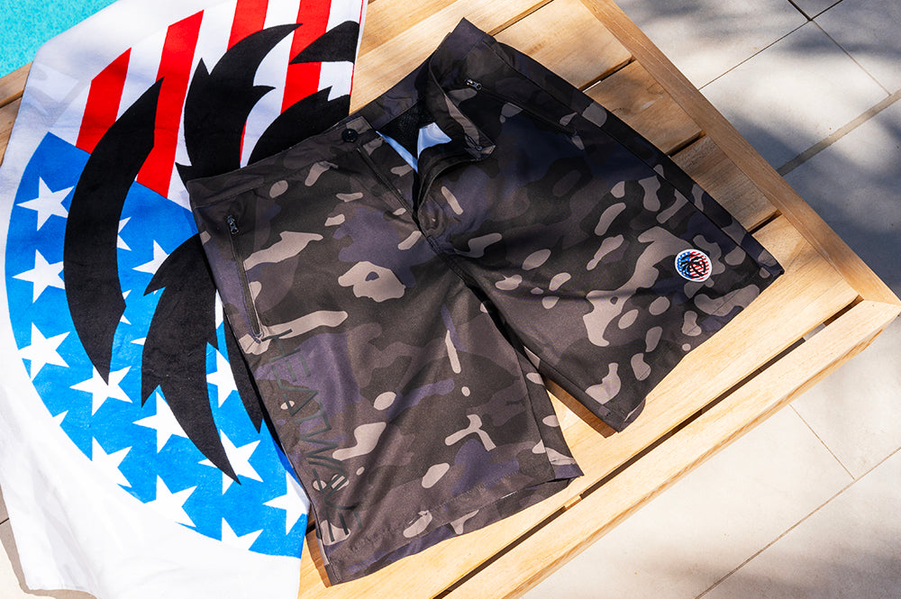 Heat Wave Hybrid Board Shorts Midnight Camo