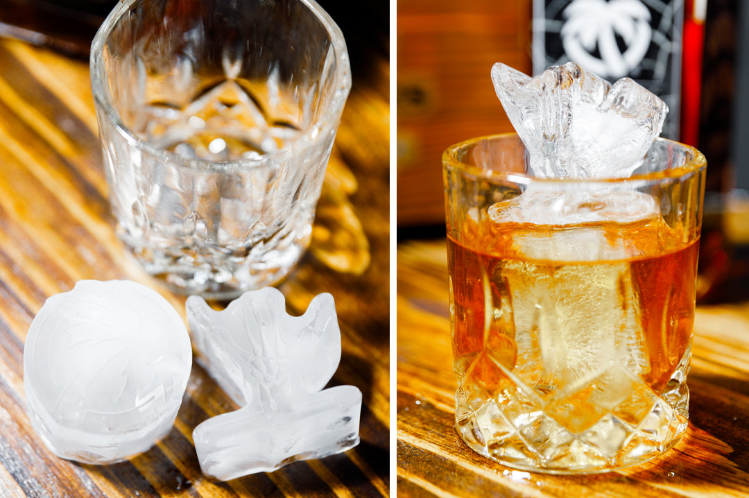 A cold glass of Jack with the Shreddy x Heat Wave ice cubes.