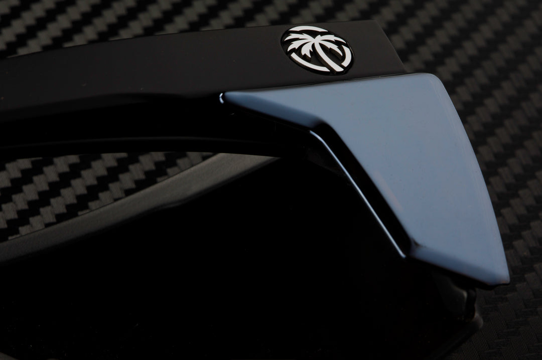 Close up of the Heat Wave Visual Performance Lazer Face silver coloring matching side shields.