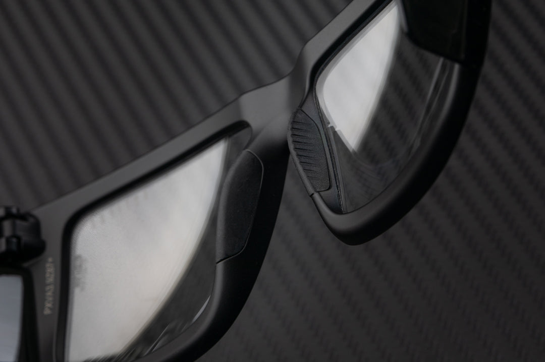 Close up of the nose pads on the Heat Wave Visual Performance Vise Sunglasses. 