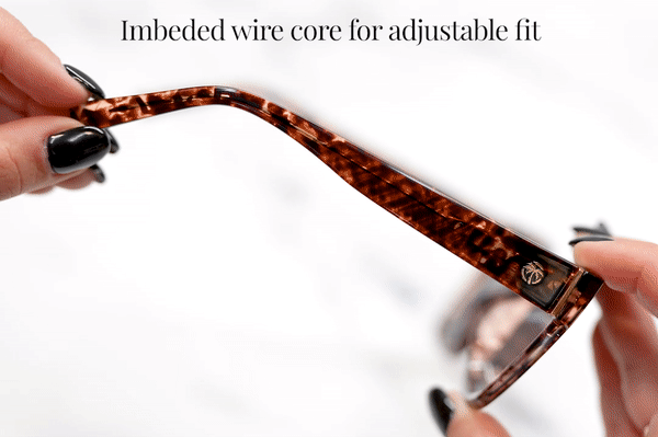 GIF showing how the arm flexes to adjust fit on Heat Wave Visual Womens Carat Sunglasses.